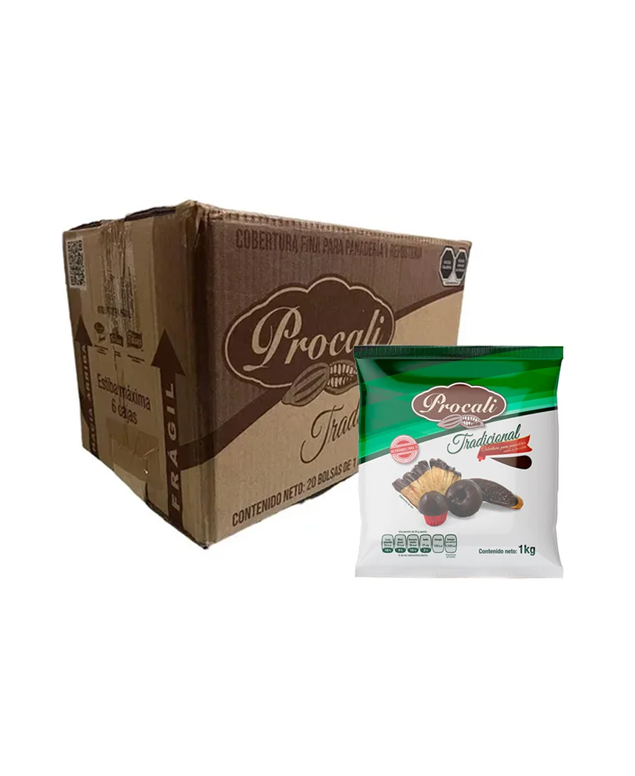 Cobertura de chocolate Procali Caja de 20 piezas de 1 Kg cada una