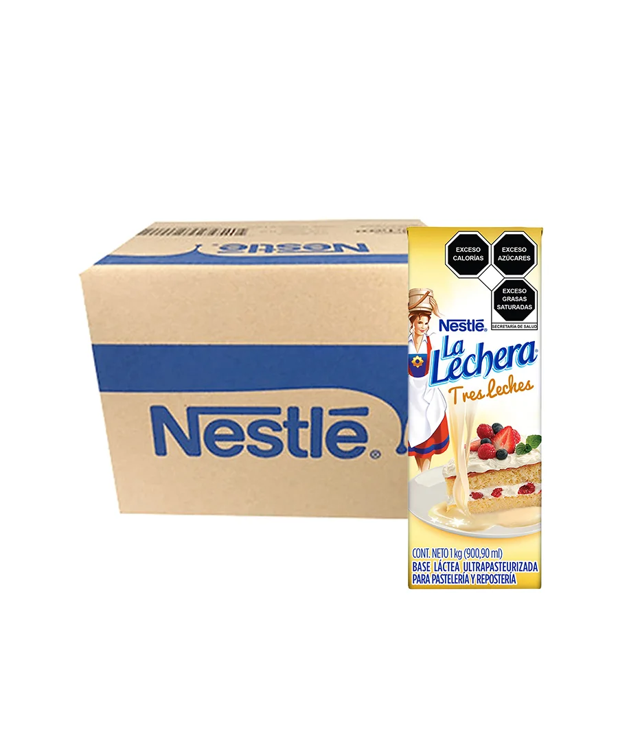 La Lechera base tres leches Nestlé Caja de 12 piezas de 1 Kg cada una