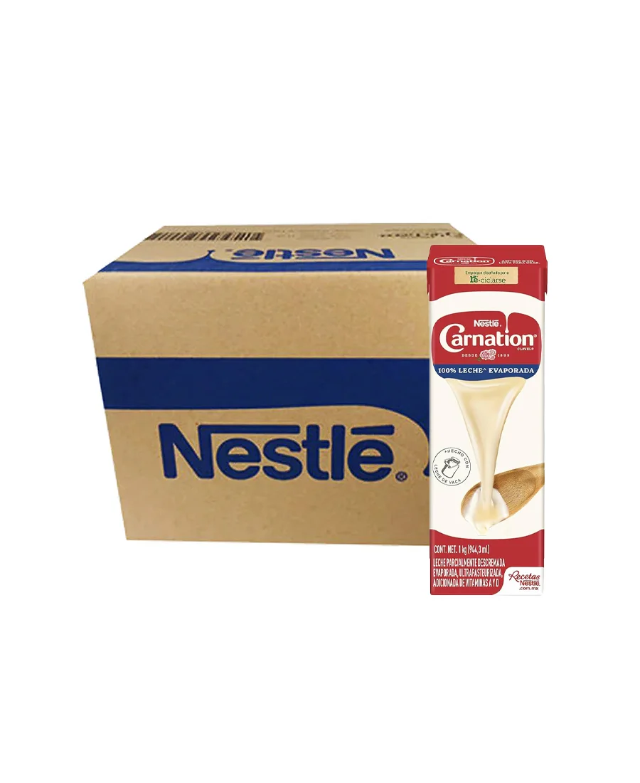Leche Evaporada Carnation Nestlé Tetra Pack 12 piezas de 1 Kg cada una