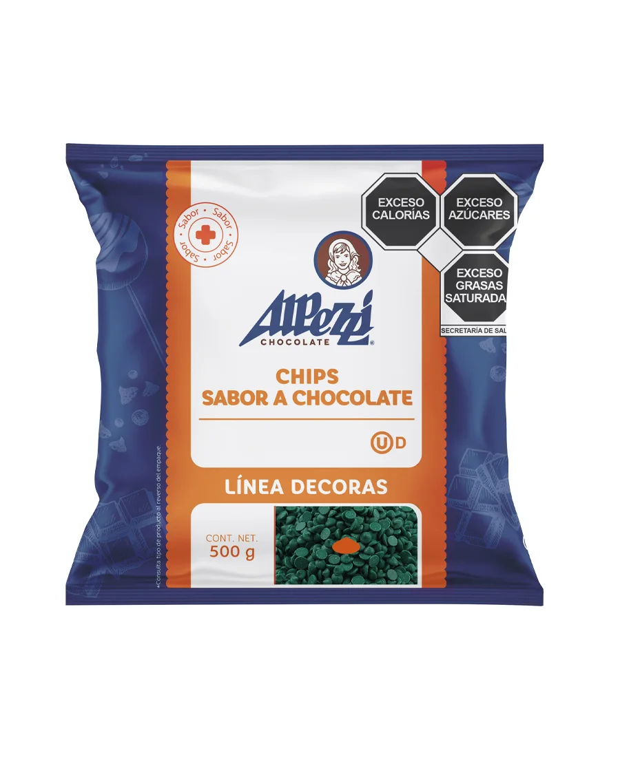 Chips verdes sabor chocolate Alpezzi de 500 g
