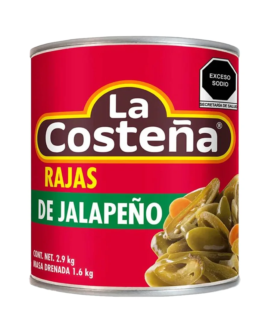 Chiles jalapeños en Rajas La Costeña Lata de 2.8 Kg