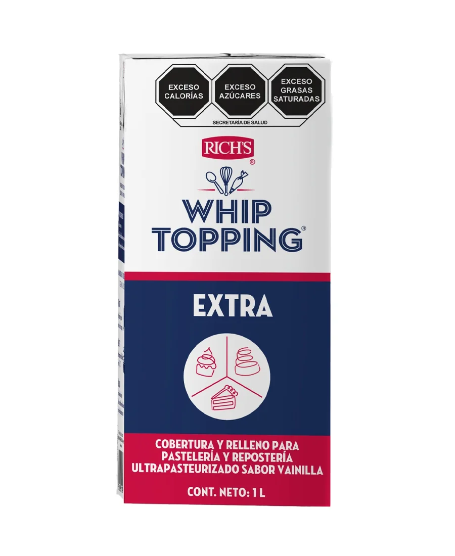 Crema Whip Topping sabor Vainilla Extra Rich's Caja de 12 piezas de 1 L cada una